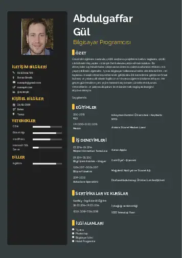Bilgisayar Programcısı CV Örnekleri cv indir